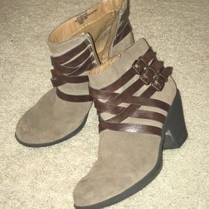 Taupe buckle booties